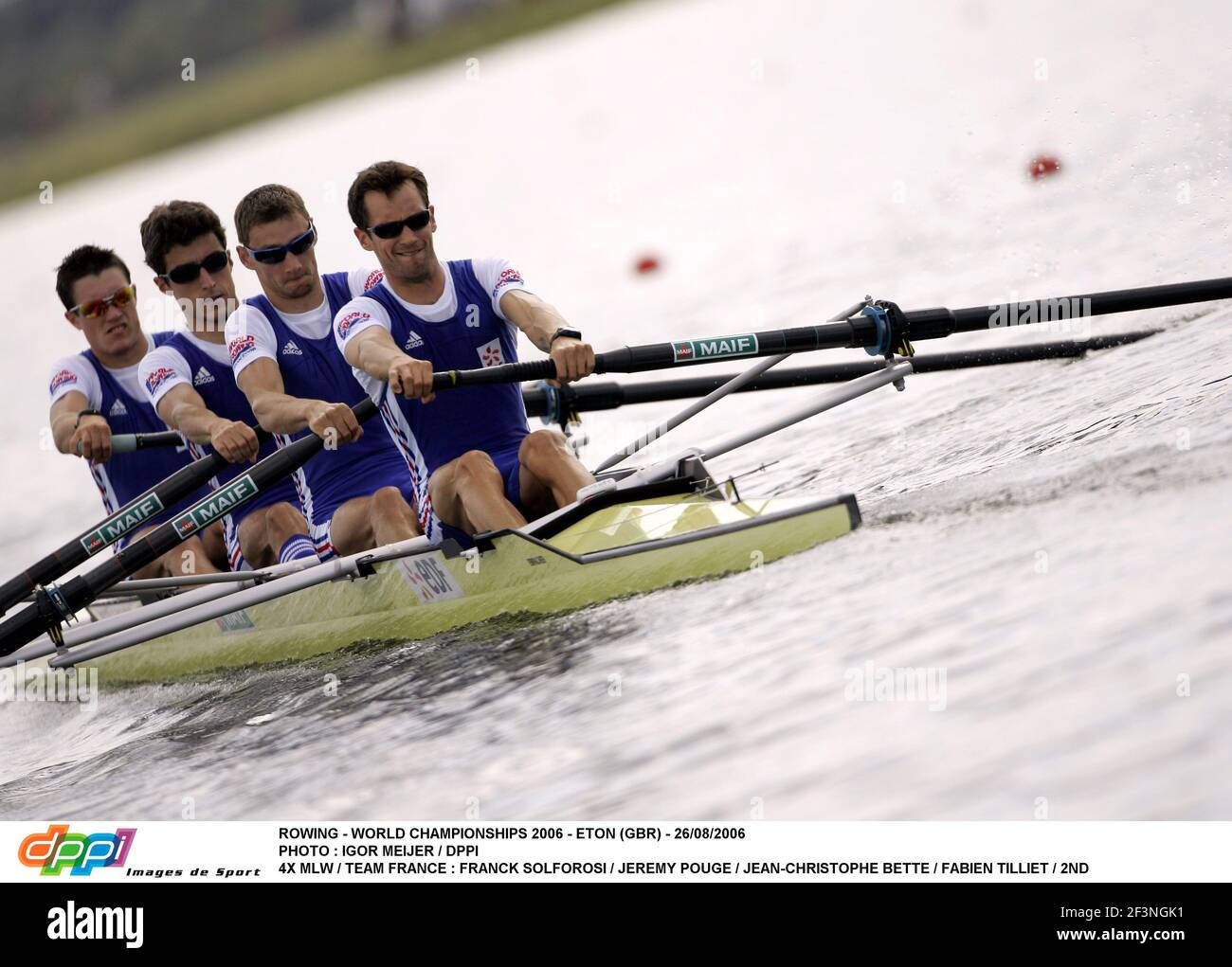 RUDERN - WELTMEISTERSCHAFT 2006 - ETON (GBR) - 26/08/2006 FOTO : IGOR MEIJER / DPPI 4X MLW / TEAM FRANKREICH : FRANCK SOLFOROSI / JEREMY POUGE / JEAN-CHRISTOPHE BETTE / FABIEN TILLIET / 2ND Stockfoto