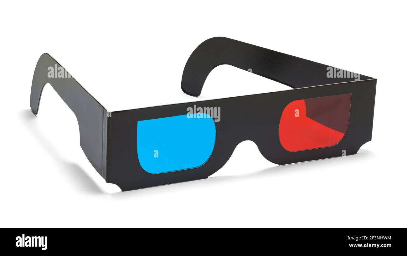 Ein Paar schwarze 3D-Film-Brille ausgeschnitten. Stockfoto