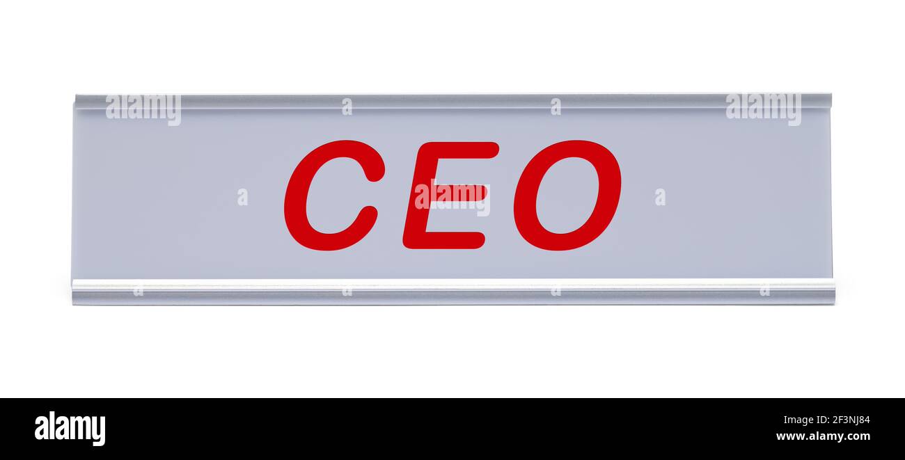 Namensschild aus Metall mit CEO-Ausschnitt. Stockfoto