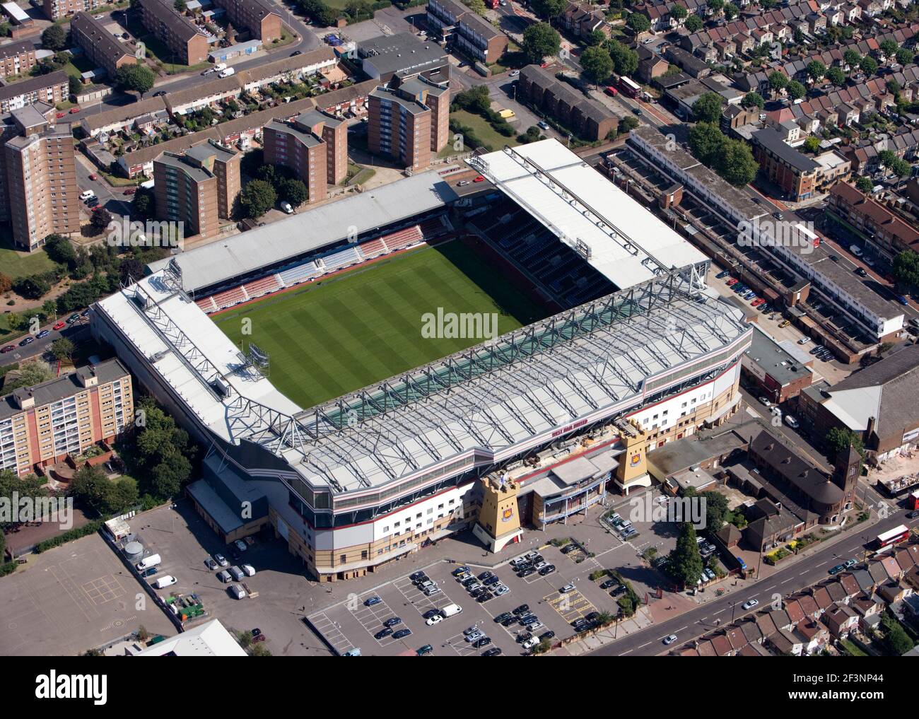 UPTON PARK, London. Luftaufnahme von Boleyn Ground, der Heimat von West Ham United FC seit 1904. Fotografiert im Jahr 2009. Stockfoto