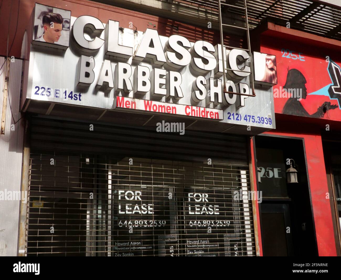 Barbershop Geschäft verloren während Pandemie, Manhattan, New York Stockfoto