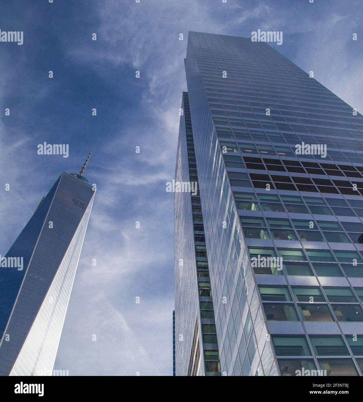 One World Trade Center und Goldman Sachs Hauptsitz im Finanzviertel von Manhattan. Stockfoto