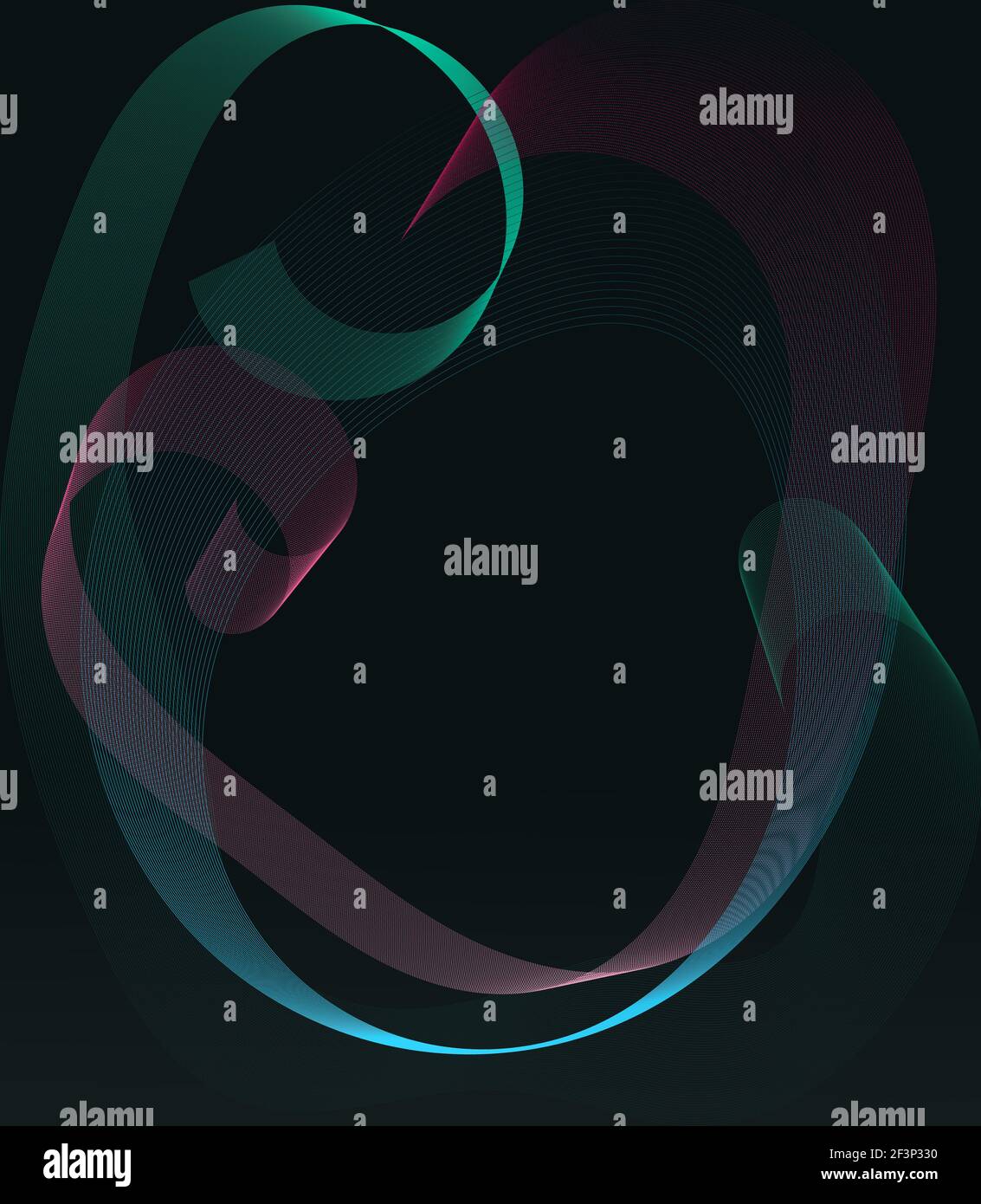 Abstraktes Wellenmuster auf Schwarz. Mesh-Wellen über Schwarz. Türkisblaue rosa Wellen. Abbildung Stockfoto