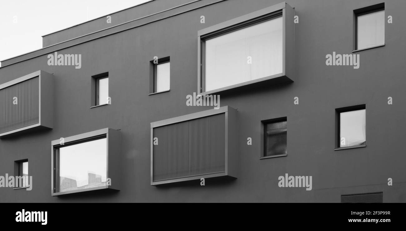 Passivhaus Appartementhaus mit Galerieraum, Berlin. Stockfoto