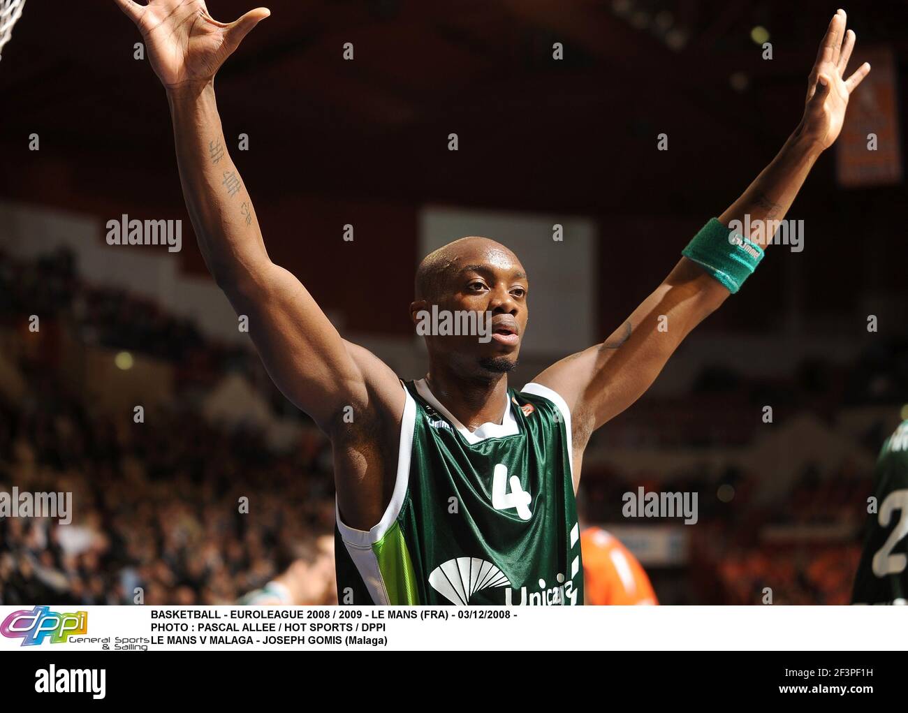 BASKETBALL - EUROLEAGUE 2008 / 2009 - LE MANS (FRA) - 03/12/2008 - FOTO : PASCAL ALLEE / HOT SPORTS / DPPILE MANS V MALAGA - JOSEPH GOMIS (MALAGA) Stockfoto