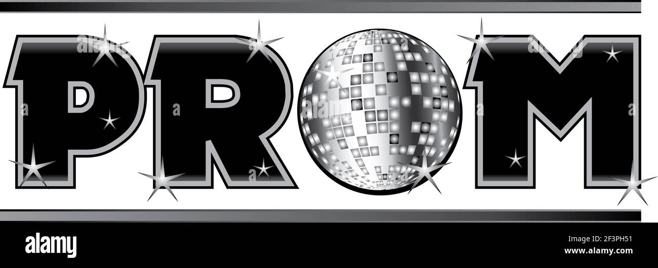 Prom Shiny Text mit Disco Ball Stockfoto