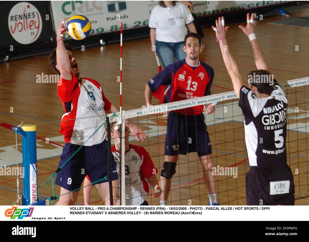 VOLLEYBALL - PRO A CHAMPIONSHIP - RENNES (FRA) - 18/03/2008 - FOTO : PASCAL ALLEE / HOT SPORTS / DPPI RENNES ETUDIANT V ASNIERES VOLLEY - (9) MARIEN MOREAU (ASNIÈRES) Stockfoto