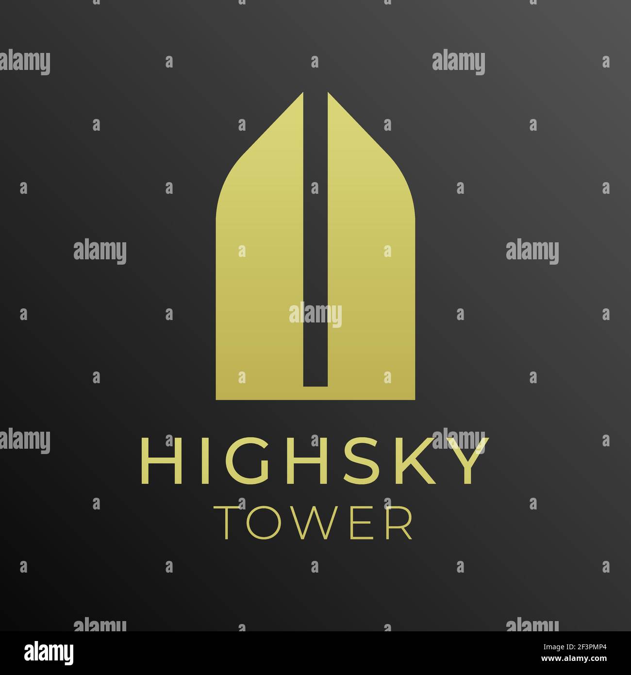 Abstraktes Wolkenkratzer Logo Design für Hotel, Immobilien oder Bauunternehmen. Minimalistischer goldener Vektor-Symbol eines Stadtturms. Stock Vektor