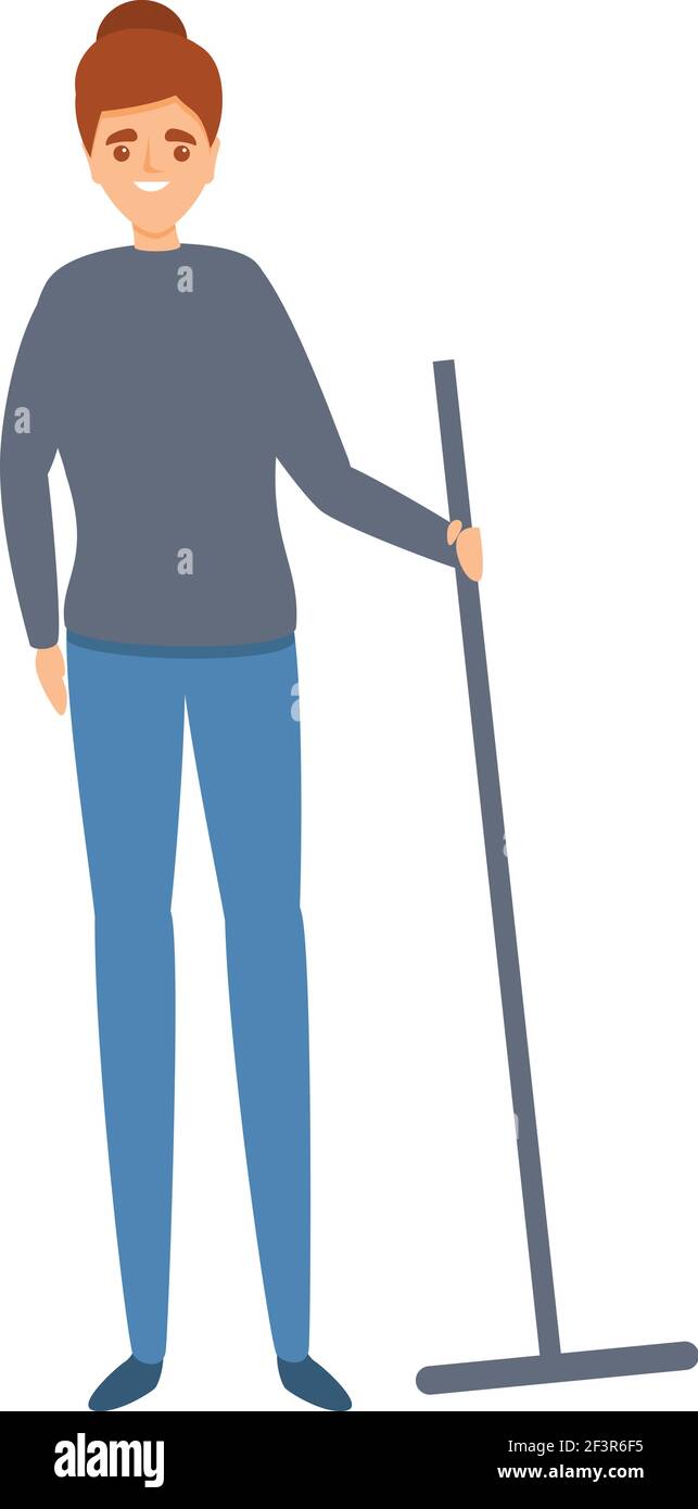 Frau nimmt Mopp-Symbol. Cartoon der Frau nehmen Mop Vektor-Symbol für Web-Design isoliert auf weißem Hintergrund Stock Vektor