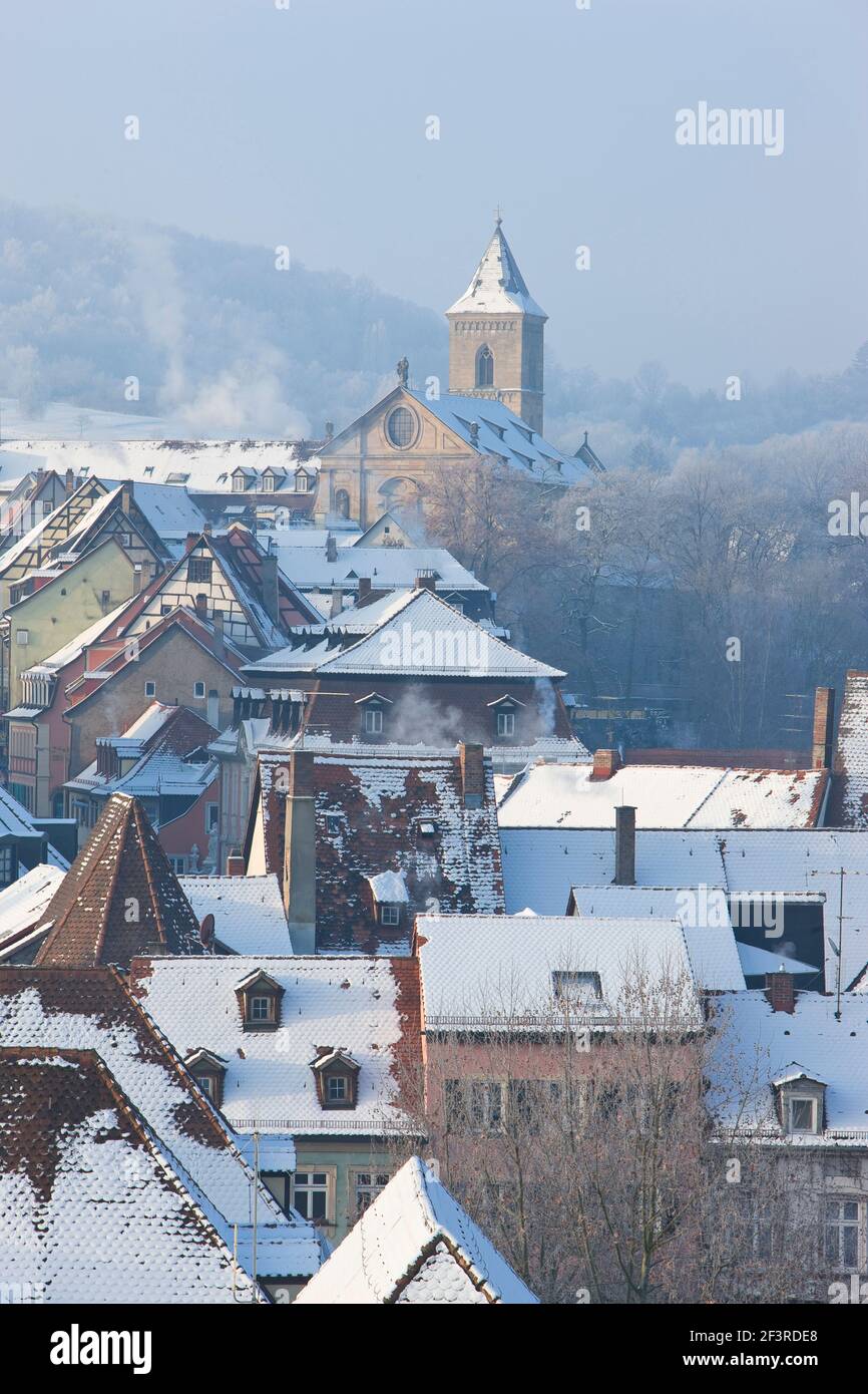 Blick vom Geyerswˆrthturm in Richtung Karmelitenkirche, Winter, Bamberg Stockfoto