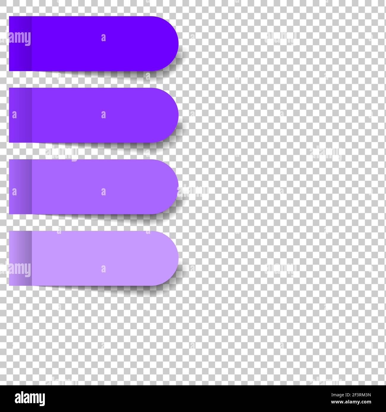 Satz von violetten Stücken von Aufklebern und abgerundeten Lesezeichen isoliert auf einem transparenten Hintergrund. Separate Stücke von Band flach realistische Abbildung. Stock Vektor