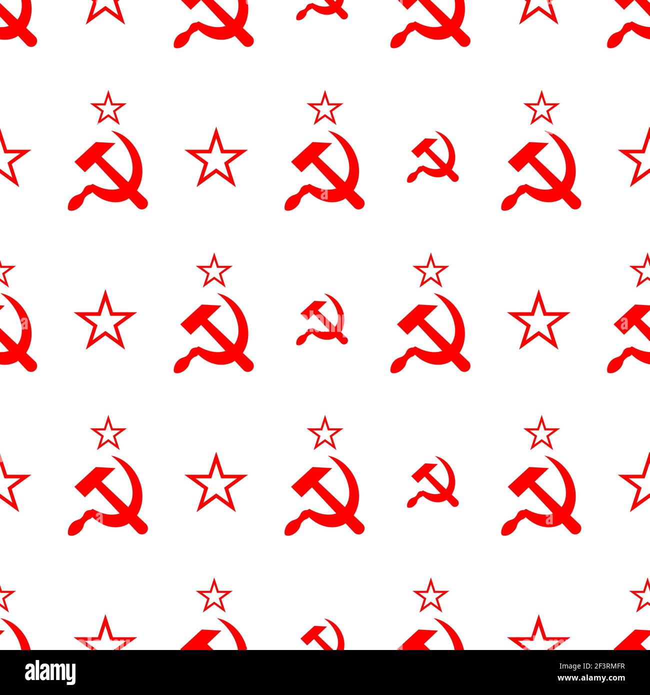 Rote sowjetische Sichel und Hammer Symbol auf weißem, kommunistischen UdSSR nahtlose Muster Stock Vektor