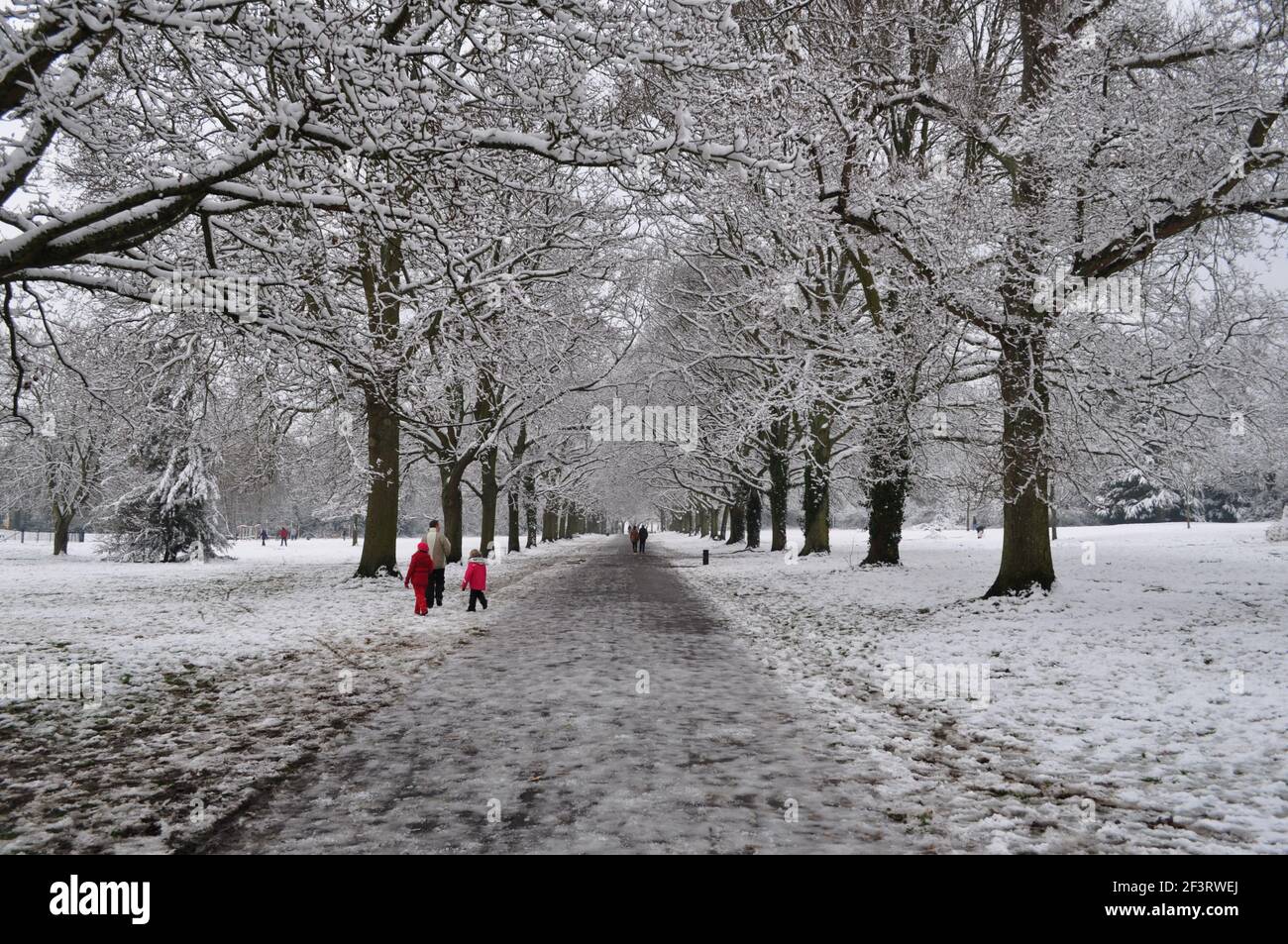 Schnee auf Southampton Common Stockfoto