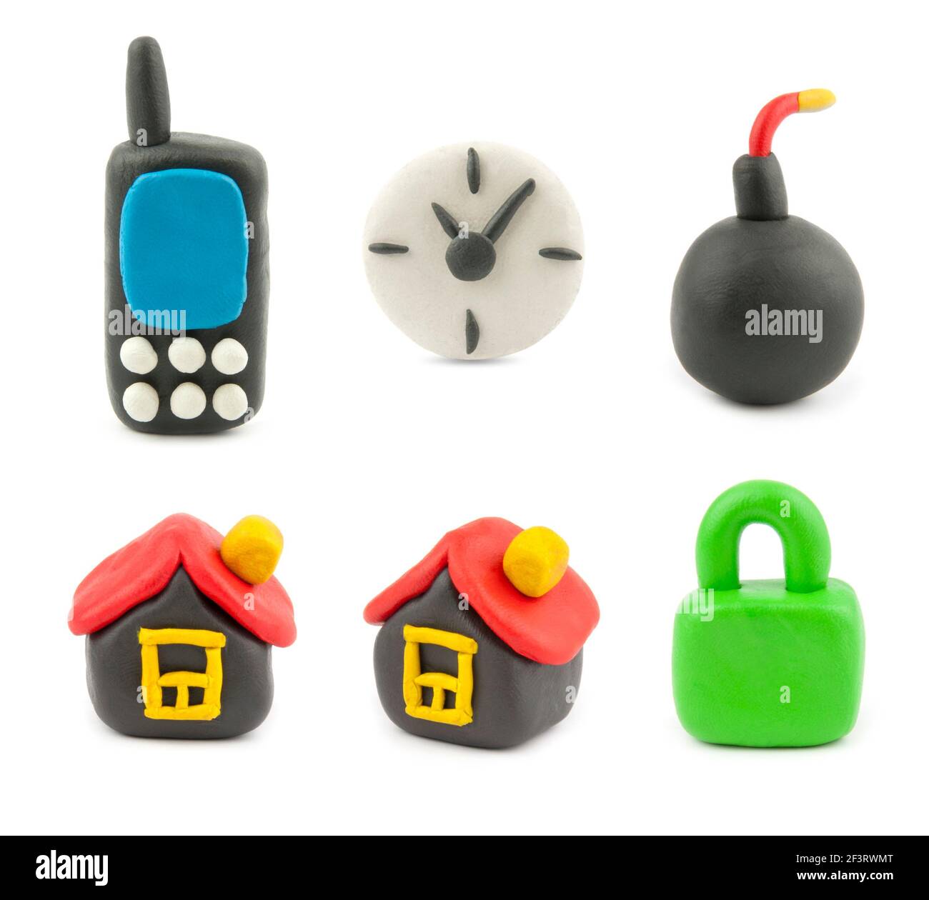 Plastilin-Symbolsatz isoliert auf weißem Hintergrund Stockfoto