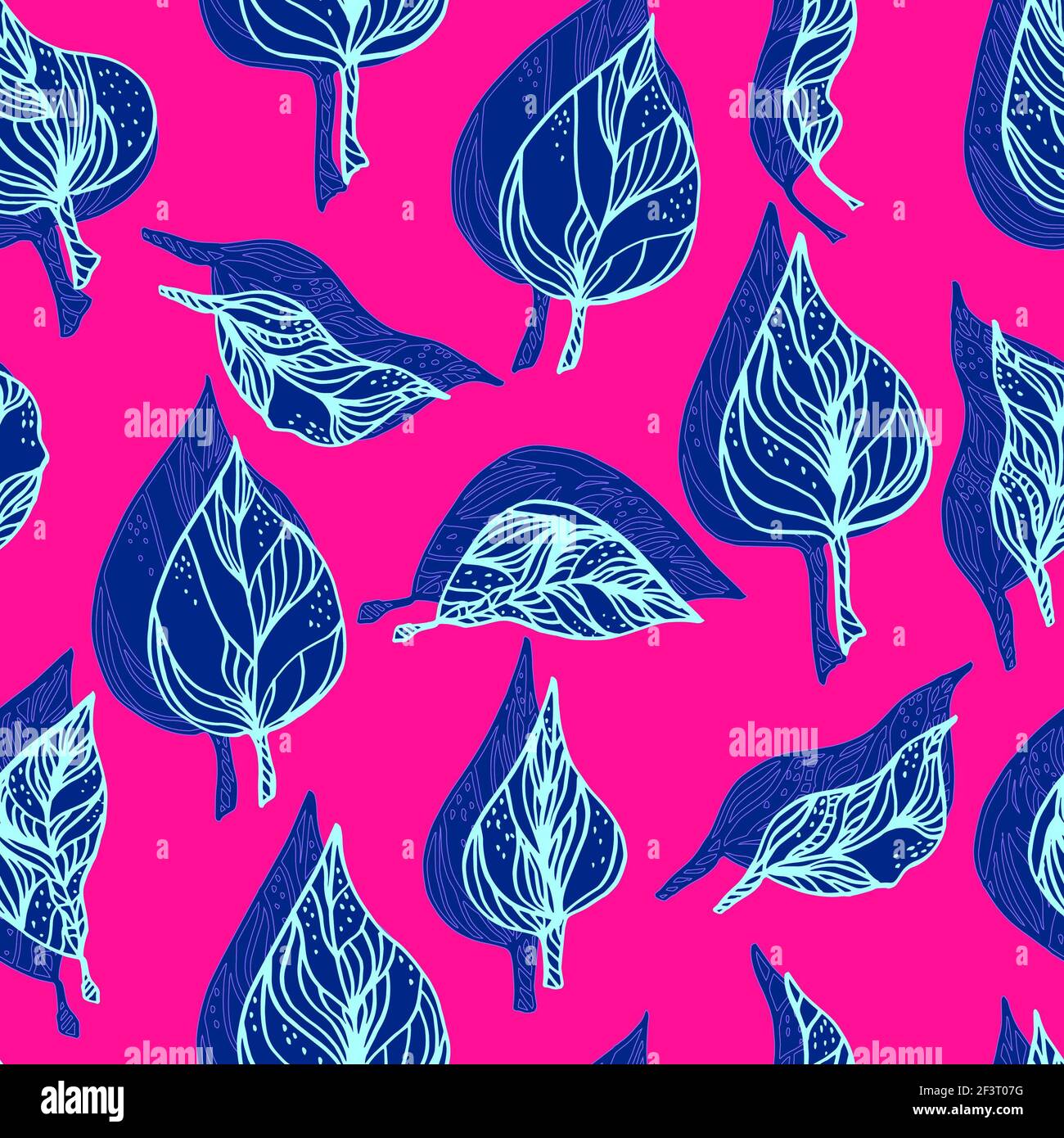 Blätter mit Ornamenten und Streifen. Nahtlose Muster Kontur Blätter mit einem Kontrastschatten Stockfoto