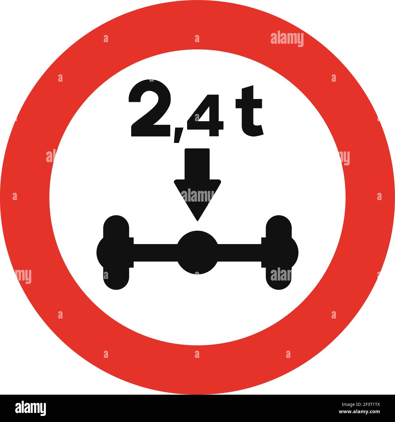 Gerundetes Verkehrssignal in weiß und rot, isoliert auf weißem Hintergrund. Der Zutritt ist für Fahrzeuge mit einer höheren Achslast als angegeben verboten Stock Vektor