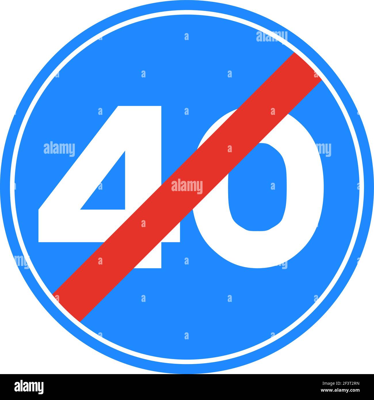 Gerundetes Verkehrssignal in blau, rot und weiß, isoliert auf weißem Hintergrund. Ende der Mindestgeschwindigkeit von vierzig Stock Vektor
