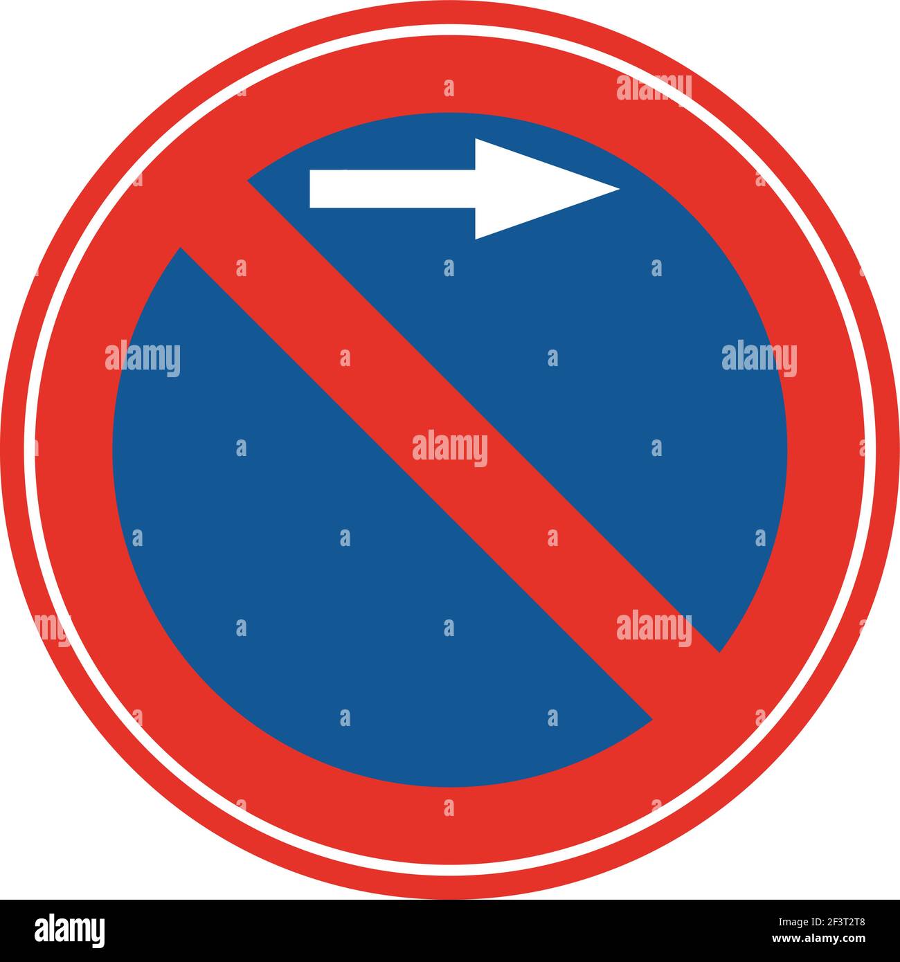 Gerundetes Verkehrssignal in blau und rot, isoliert auf weißem Hintergrund. Parken nach rechts verboten Stock Vektor