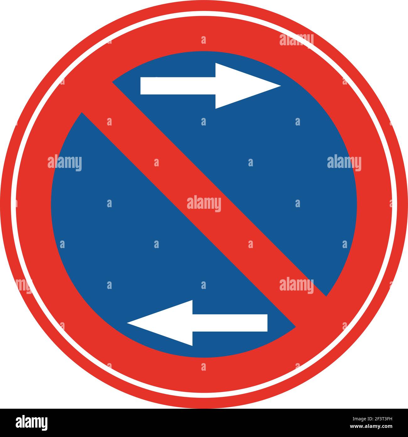 Gerundetes Verkehrssignal in blau und rot, isoliert auf weißem Hintergrund. Parken auf beiden Seiten verboten Stock Vektor