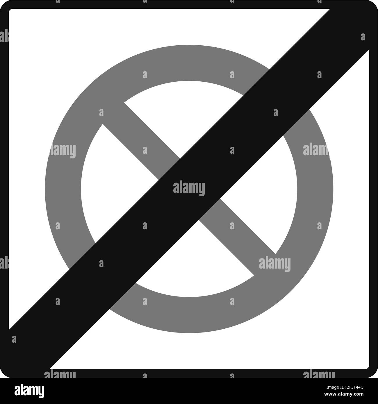 Gerundetes Verkehrssignal in schwarz-weiß, isoliert auf weißem Hintergrund. Ende des begrenzten Parkplatzes Stock Vektor