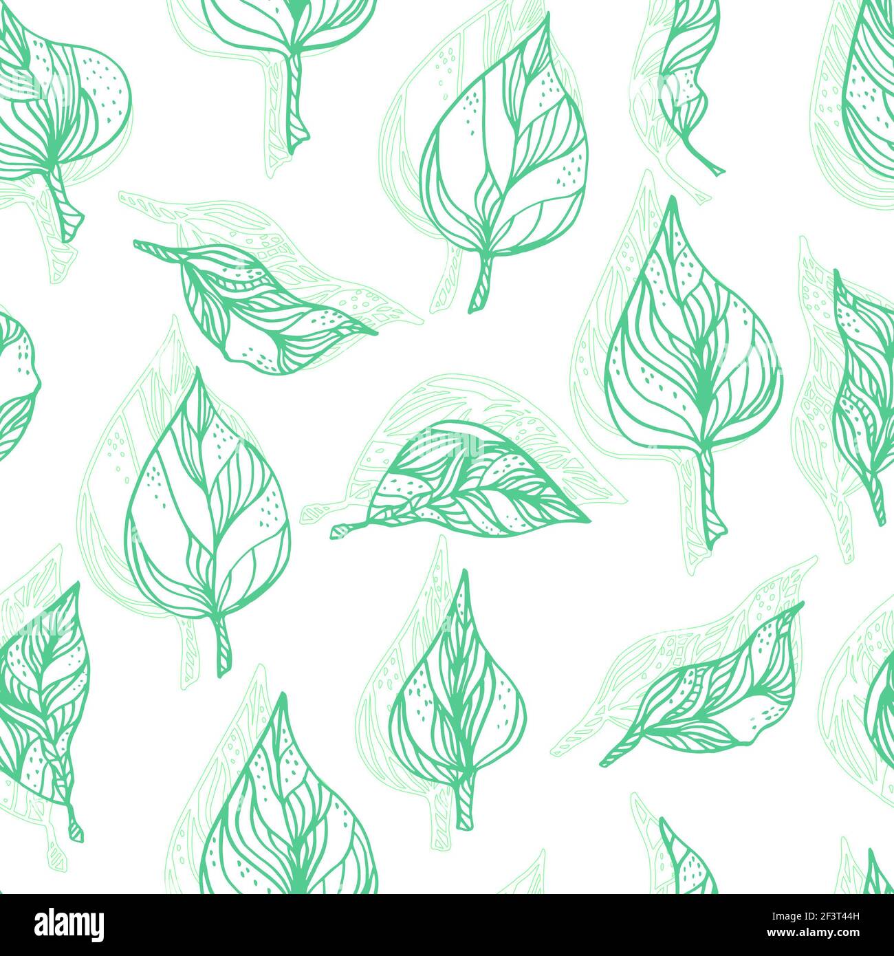 Blätter mit Ornamenten und Streifen. Nahtlose Muster Kontur Blätter mit einem Kontrastschatten Stockfoto