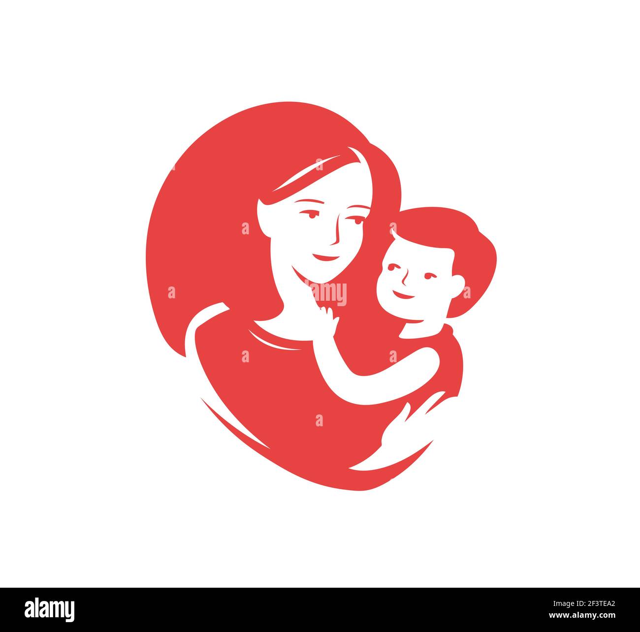 Mutter liebevolle Umarmungen kleines Baby-Logo. Muttertag, Mutterschaft Symbol Stock Vektor
