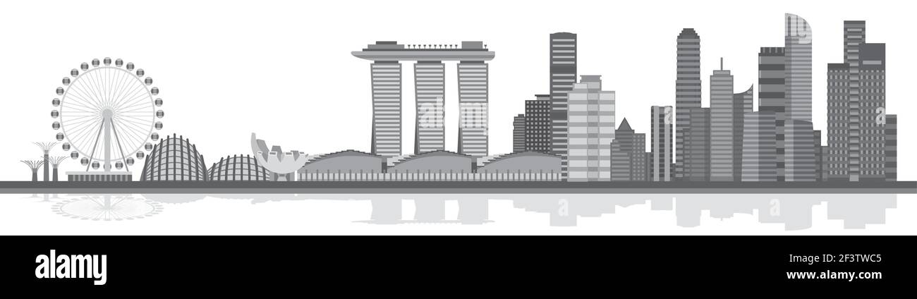 Skyline von Singapur. Stadt singapur, Skyline singapur Architektur singapur. Vektorgrafik Stock Vektor