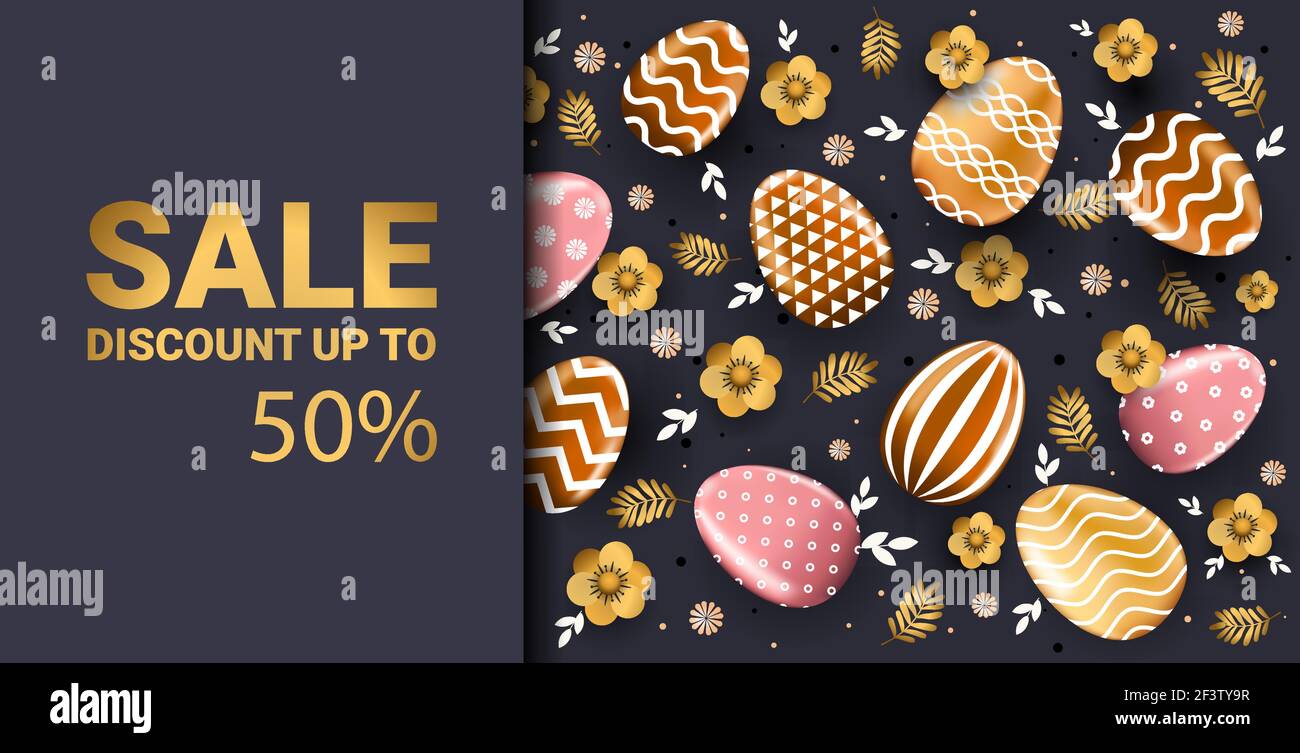 Frohe ostern Feiertag Feier Verkauf Banner Flyer oder Grußkarte Mit dekorativen Eiern horizontal Stock Vektor
