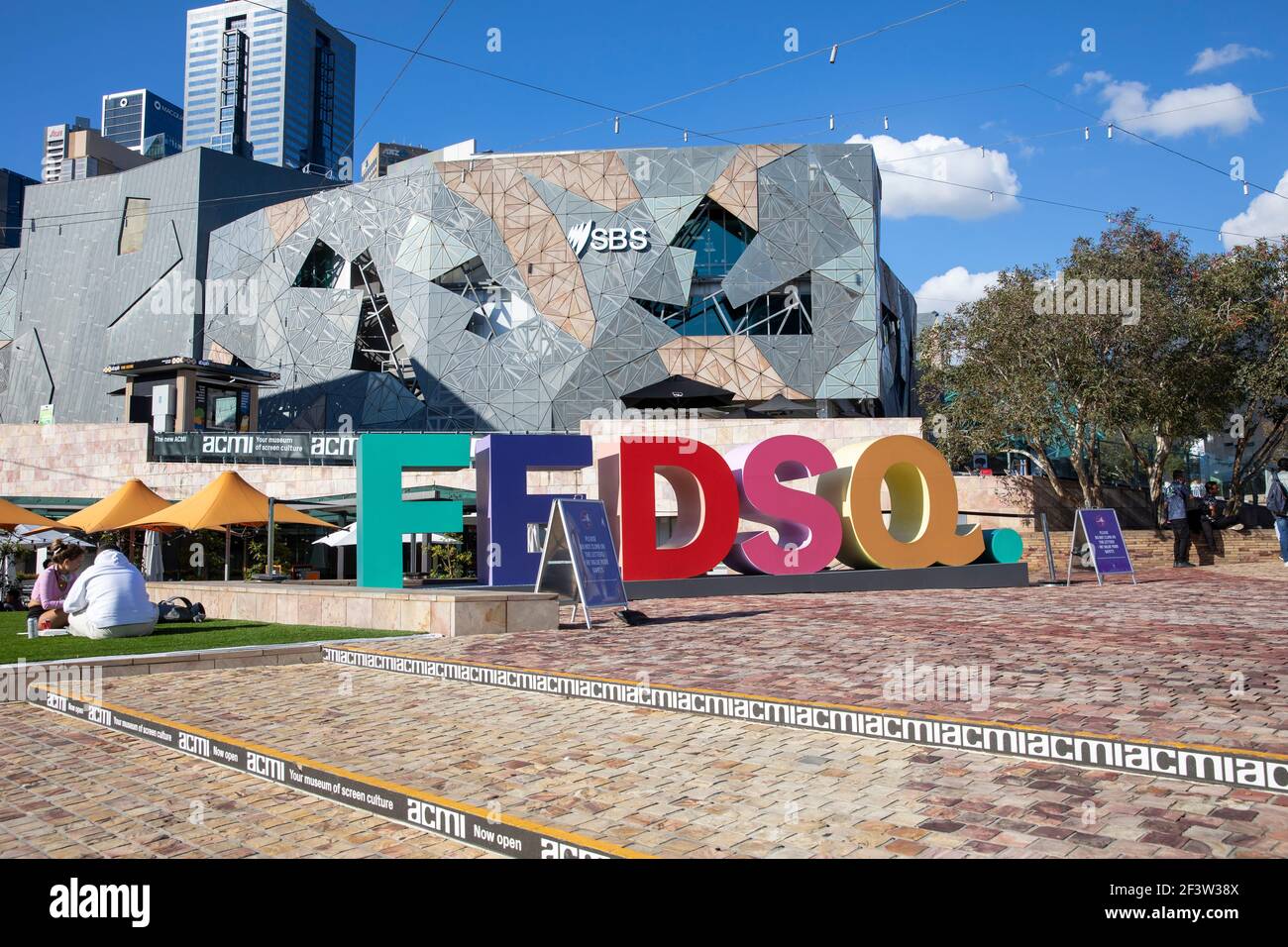 Melbourne City Centre Federation Square Kunst- und Kulturviertel, Melbourne, Victoria, Australien Stockfoto