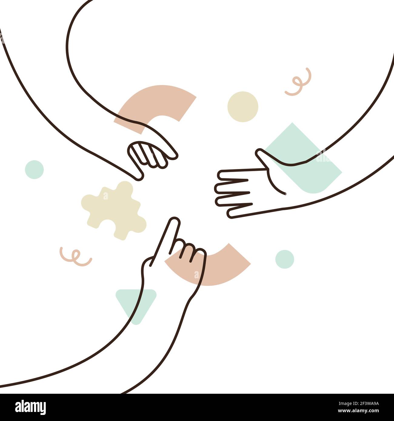 Die Hände der Menschen reichen sich gegenseitig aus. Business Teamwork Idee Konzept oder Social Help Design. Moderne flache Kontur Stil Cartoon auf isoliert weißen BA Stock Vektor