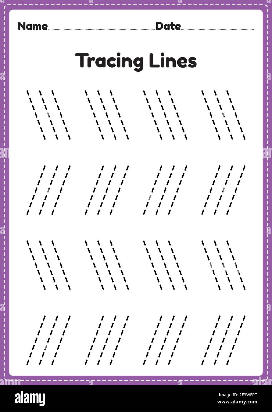 Tracing Lines Arbeitsblatt für Kindergarten und Vorschulkinder für pädagogische Aktivitäten in einer druckbaren Illustration Stock Vektor