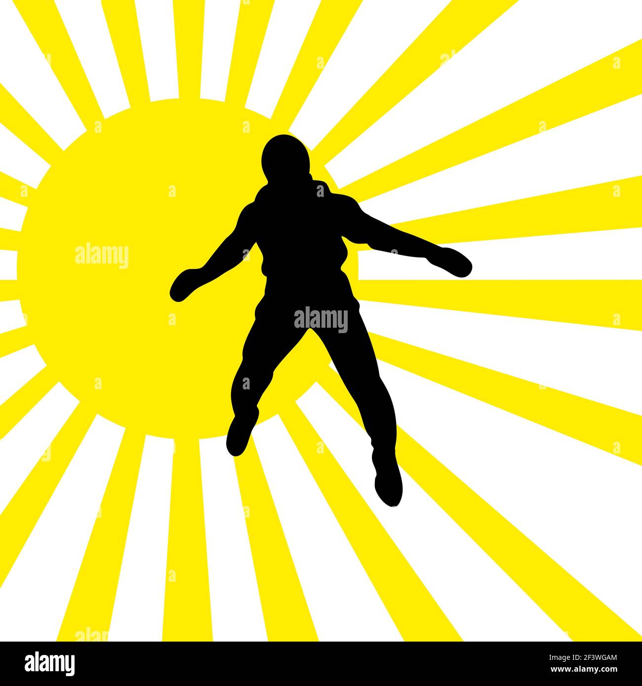 Fallschirmspringer gegen die Sonne im Flug Vektor Silhouette Illustration isoliert auf weißem Hintergrund. Versicherungsrisiko-Konzept. Mann in der Luft springen. Fallschirmspringer A Stock Vektor