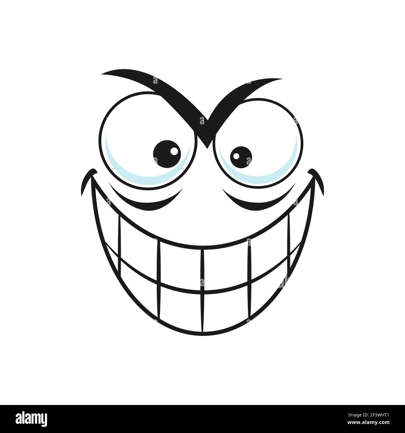 Tückisches Emoticon mit toothy Lächeln isoliert Emoji. Vector niedlich Comic Gesicht Ausdruck mit Emotion des Bösen und Angst. Smiley Dämon, fröhlich insidio Stock Vektor