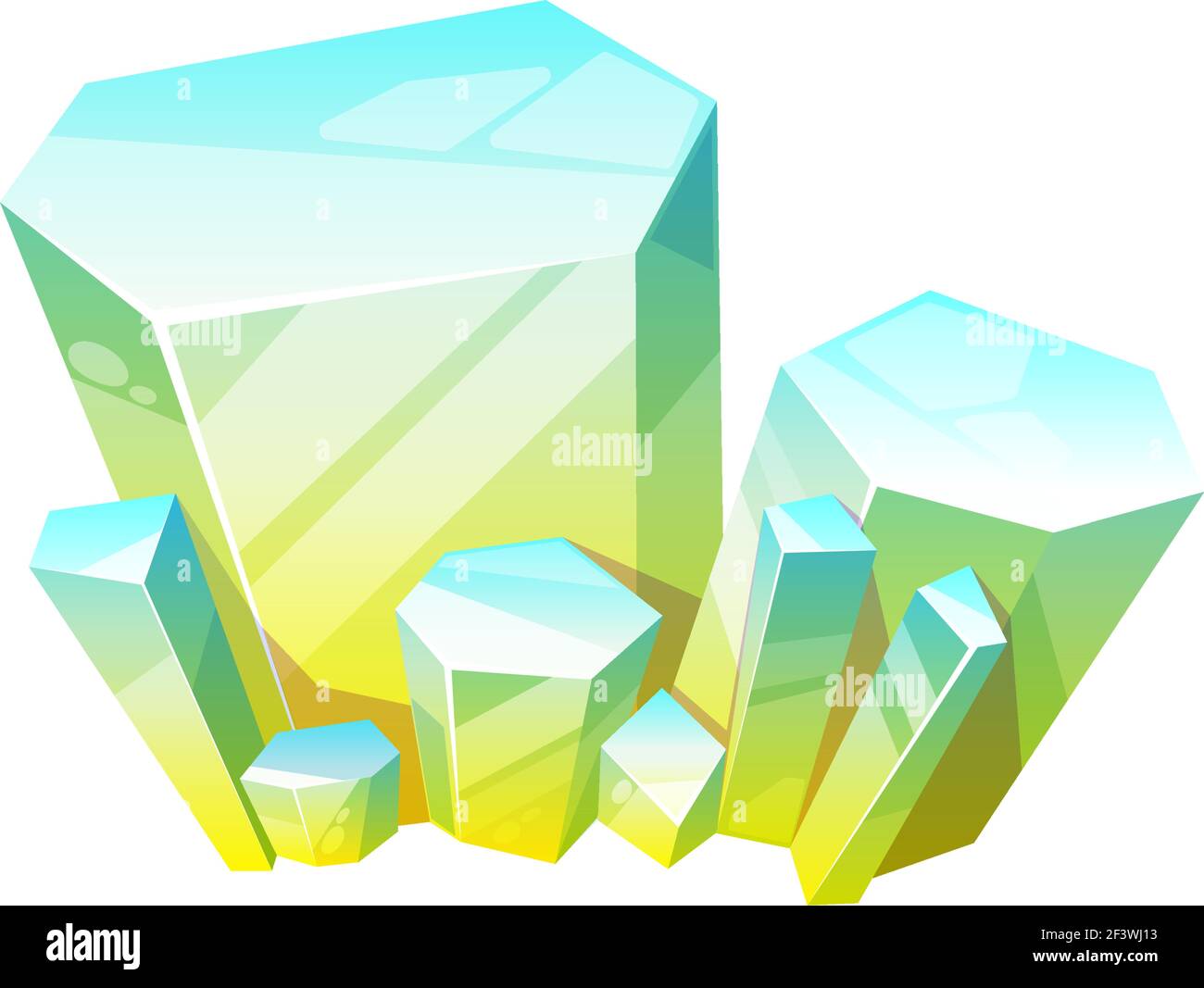 Topaz blau bis gelb Mineral isoliert Mineralogie Symbol, kristalliner Stein oder Edelstein Saphir. Vektor glänzend natürlichen Edelstein Edelstein, Nugget, jewe Stock Vektor