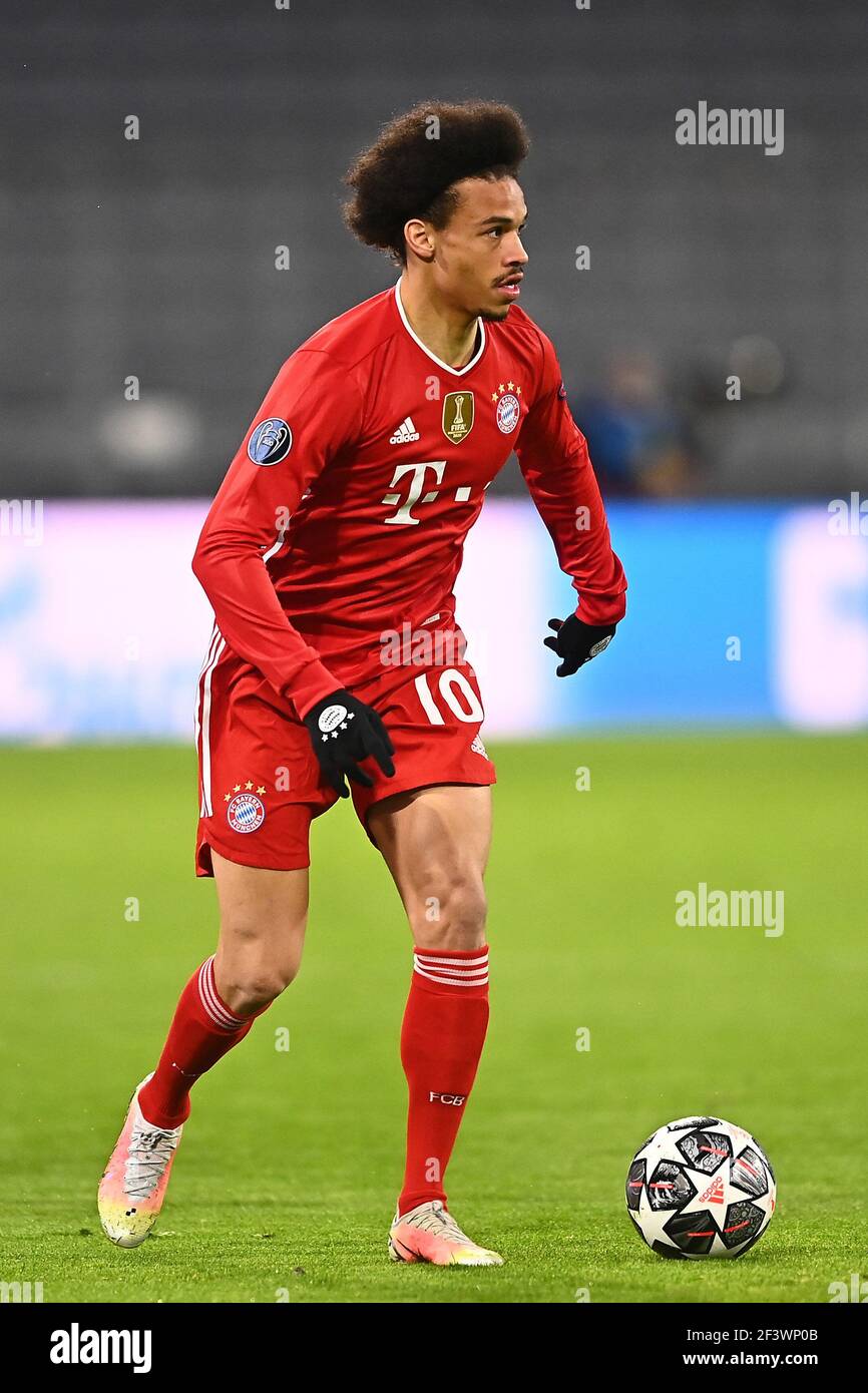 München, Deutschland. 17th Mär, 2021. firo: 17,03.2021, Fußball, Fußball, Champions League, Saison 2020/2021, Runde 16, Rückspiel, FC Bayern München - Lazio Rom Leroy Sane (Bayern), Einzelaktion Credit: dpa/Alamy Live News Stockfoto