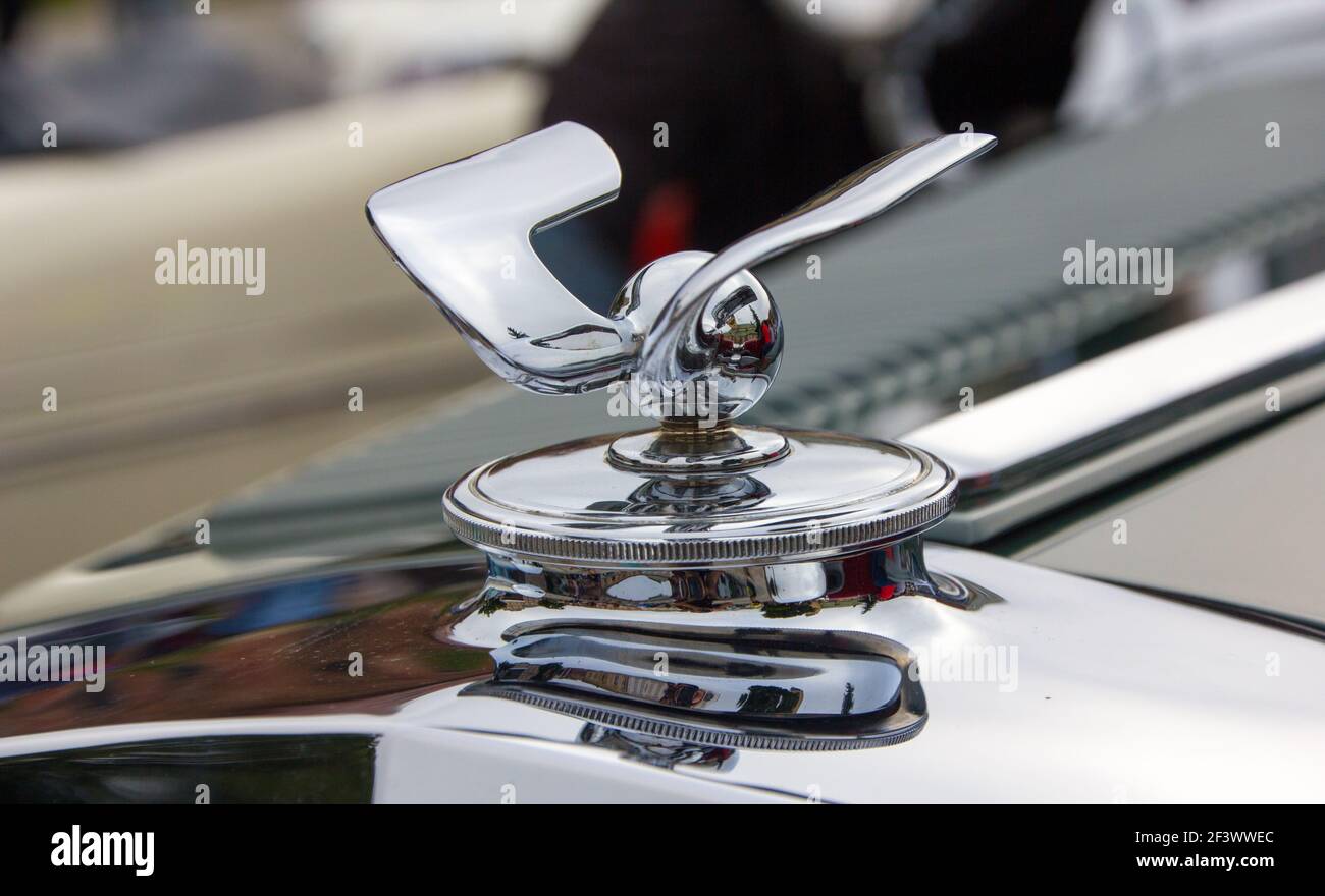 Auto Horch 3D Bonnet Badge Statue auf Oldtimer Stockfoto
