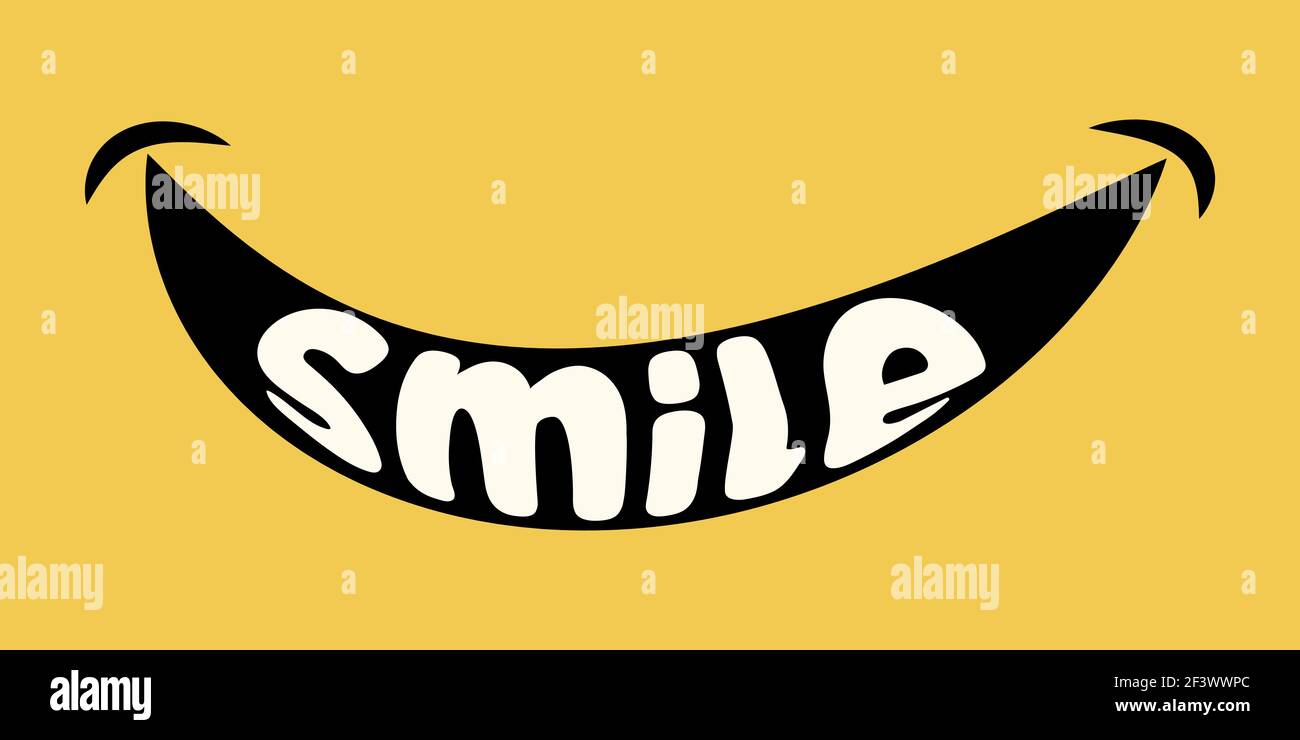 Smile Logo Symbol auf gelbem Hintergrund, Vektor glückliches Lächeln, positive Emotion auf Gesicht Stock Vektor
