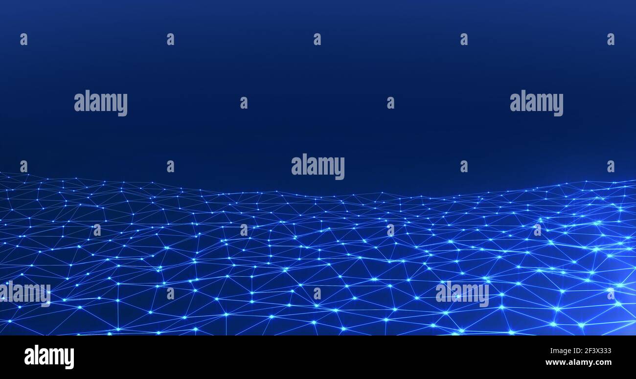 Technologisch blauer Hintergrund Punkt und Linie Verbindung, futuristisch, Cyberspace Matrix Konzept. 3D Rendern. Stockfoto