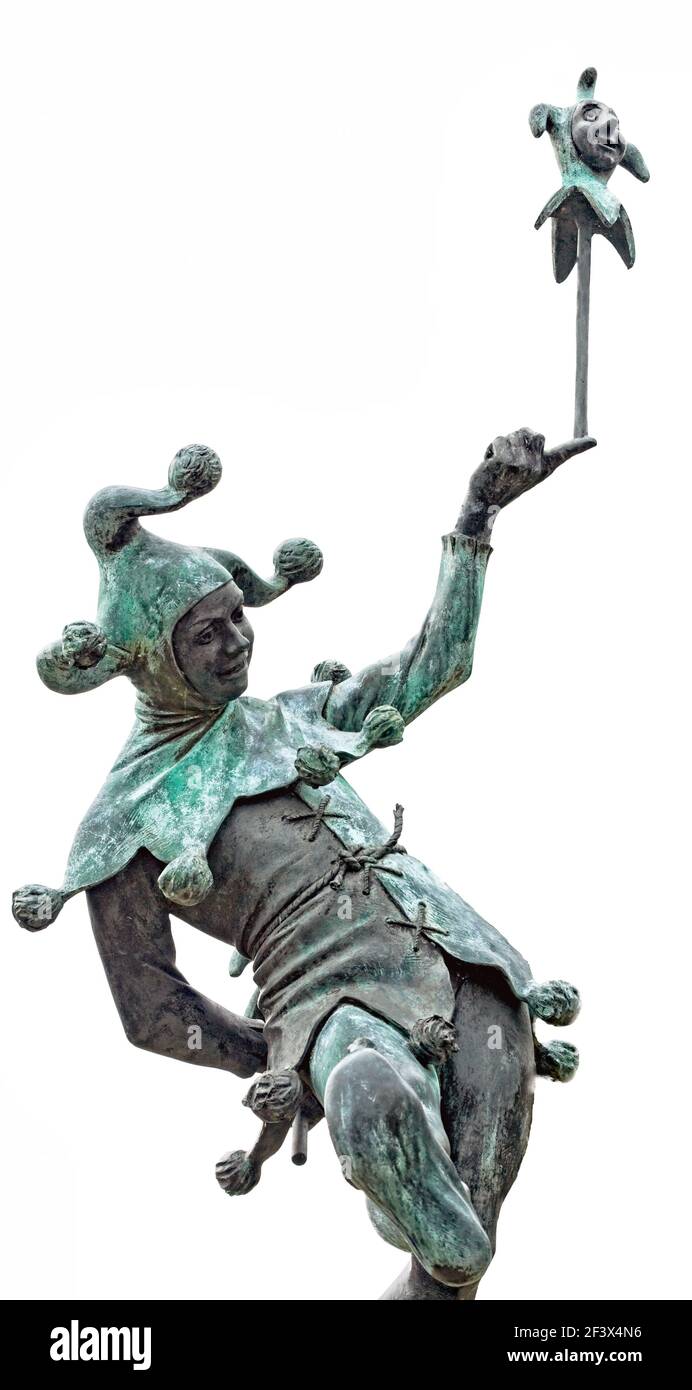 Ausschnitt aus der Jester-Skulptur am Sir Ronald Gowers Denkmal in Stratford-upon-Avon, Warwickshire, England Stockfoto