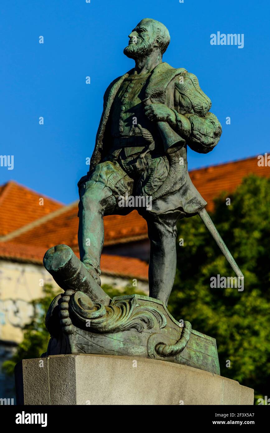 Ferdinand Magellan Statue in Lissabon (Portugal) Stockfoto