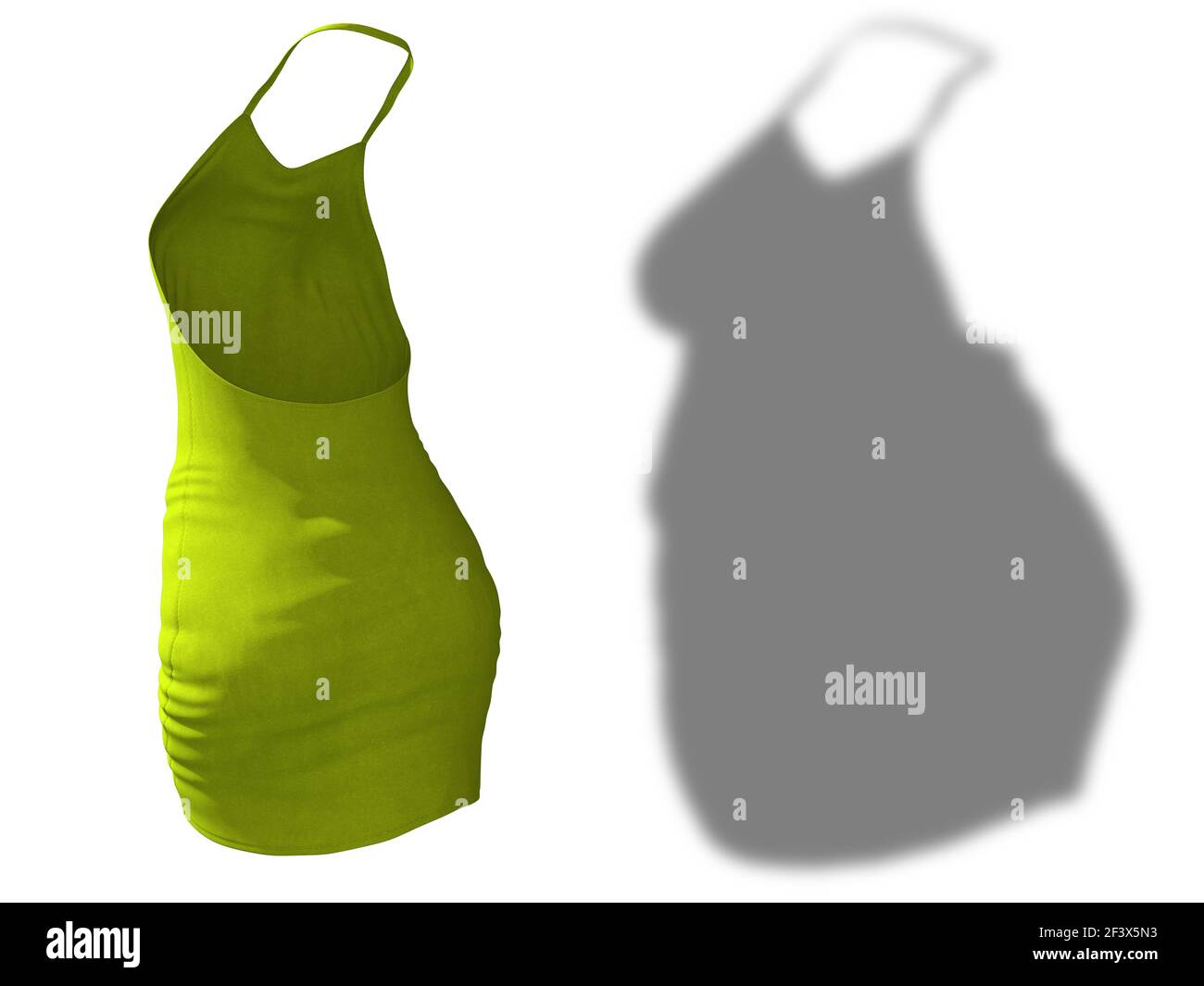 Conceptual Fat Übergewicht fettleibig Schatten weibliche Kleidung Outfit vs schlank fit gesunden Körper nach Gewichtsverlust oder Diät dünne junge Frau isoliert. Stockfoto