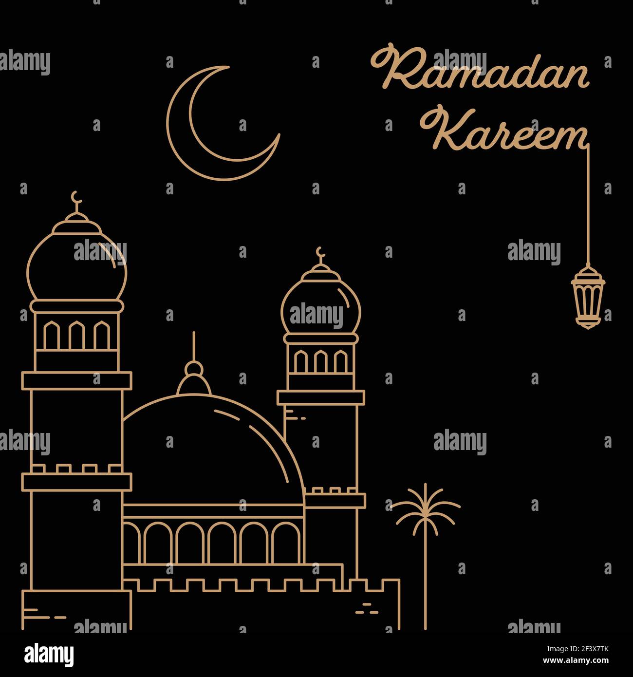 Feier des Monats Ramadan mit Laternen Dekorationen und Moscheen isoliert auf einem dunklen Hintergrund. Monoline Stil Design Vektor Illustration Stock Vektor