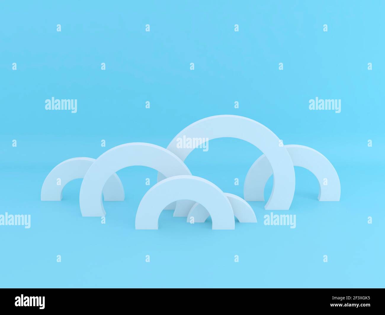Weiß 3D Kreise Variation auf blauem Hintergrund. 3D Abbildung Stockfoto