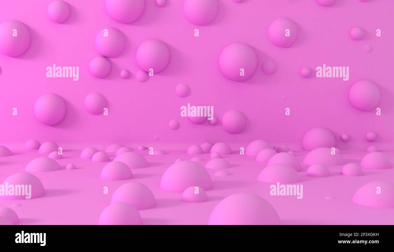 Abstract 3D Rendering Komposition mit rosa Kugeln. Modernes Hintergrunddesign. 3D Abbildung Stockfoto