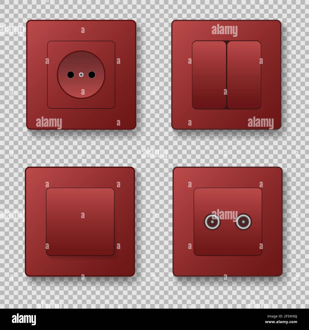 Rote Buchsen und Schalter auf transparentem Hintergrund. vektordarstellung Stock Vektor