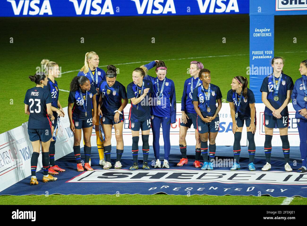 Orlando, Florida, USA, 24. Februar 2021, USA stellen sich Argentinien während des SheBelieves Cup im Exploria Stadion (Foto: Marty Jean-Louis) Stockfoto