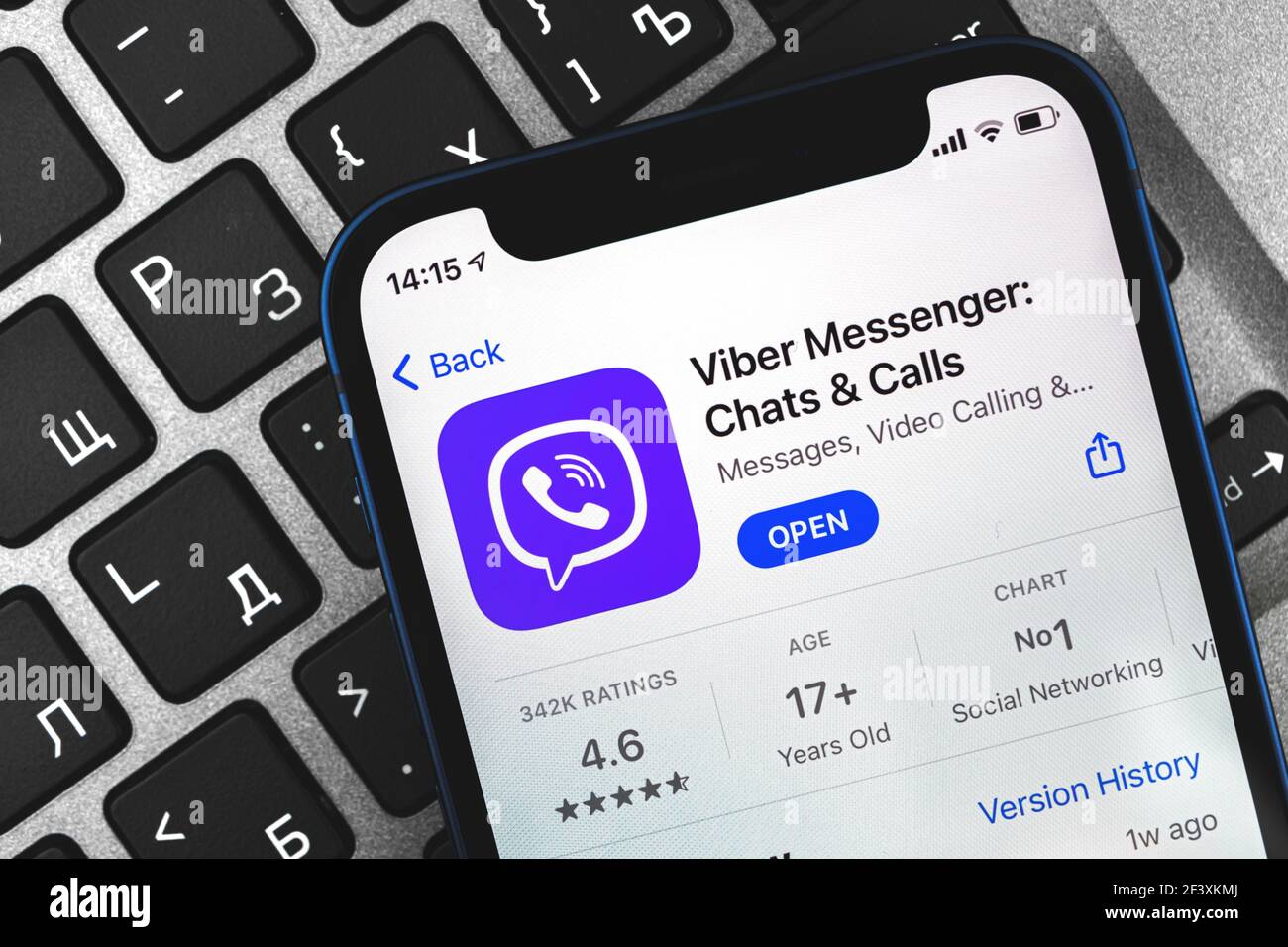 Charkow, Ukraine - 9. März 2021: Viber Anwendung Nahaufnahme Stockfoto