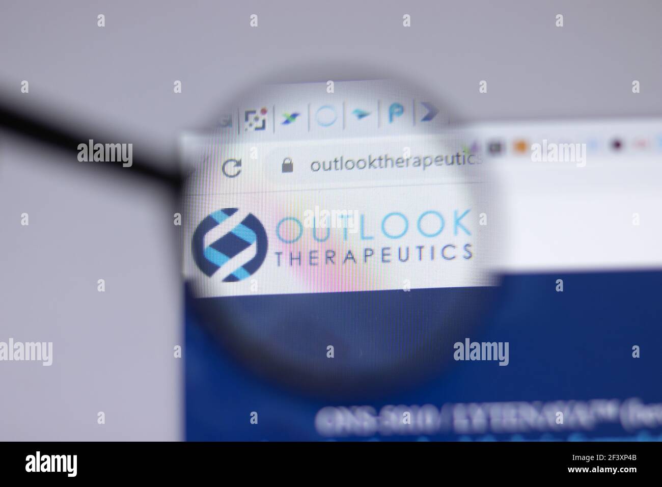 New York, USA - 18. März 2021: Firmenlogo von Outlook Therapeutics auf der Webseite, illustrative Editorial Stockfoto