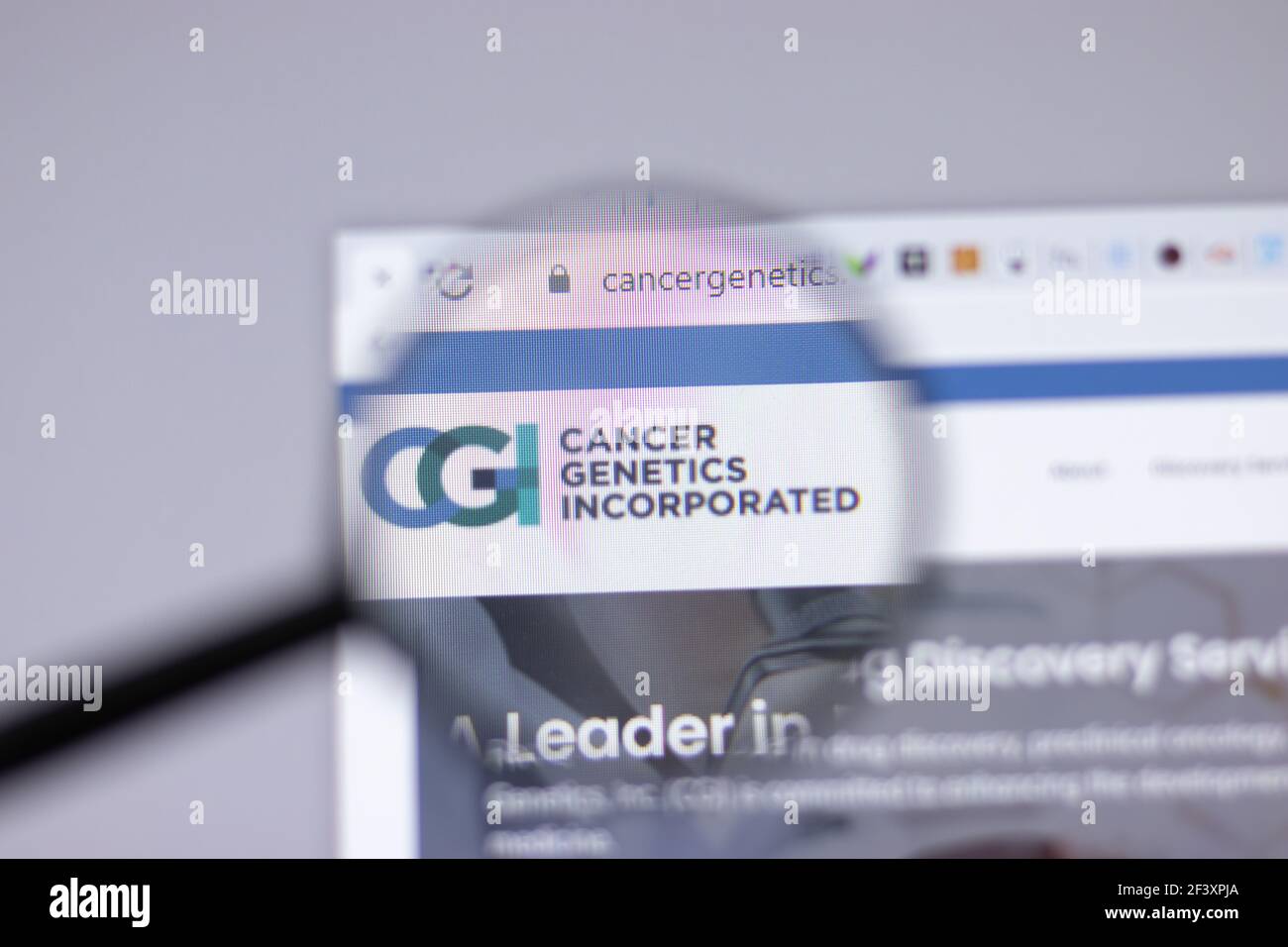 New York, USA - 18. März 2021: Cancer Genetics CGI-Firmenlogo-Icon auf der Website, illustrative Editorial Stockfoto