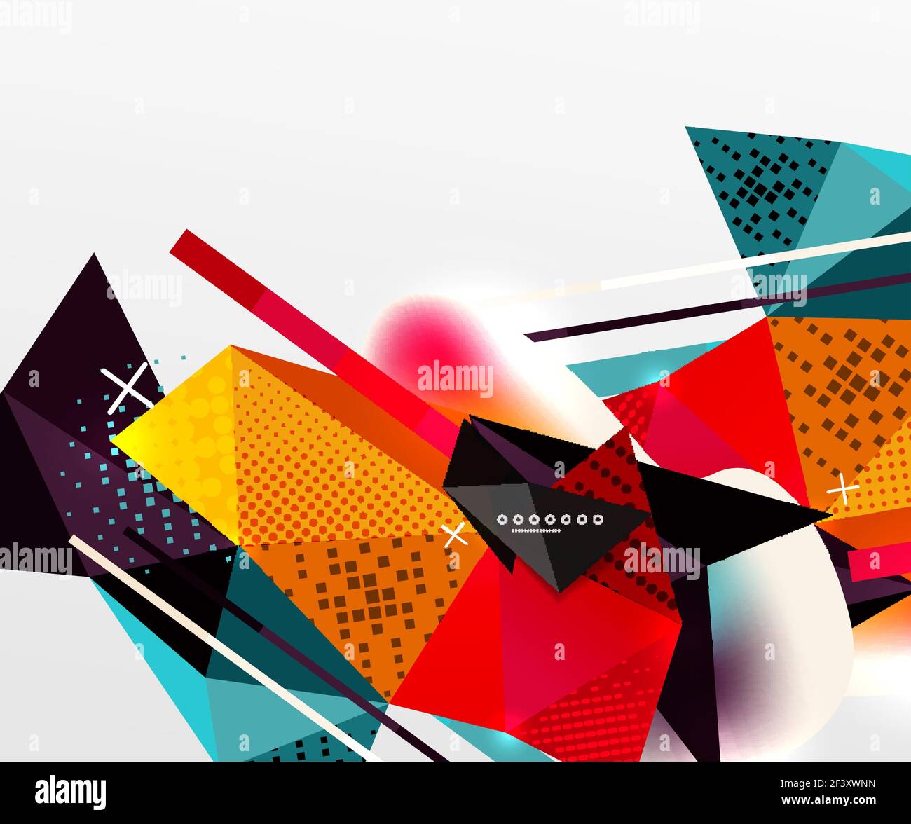 Abstrakter geometrischer Hintergrund, polygonale Dreieckselemente, Linien und Materialtexturen, holografische Elemente. Abstrakter geometrischer Hintergrund, polygonale Dreieckselemente, Linien und Materialtexturen, holografische Elemente. Vektor moderne abstrakte Vorlage Stock Vektor